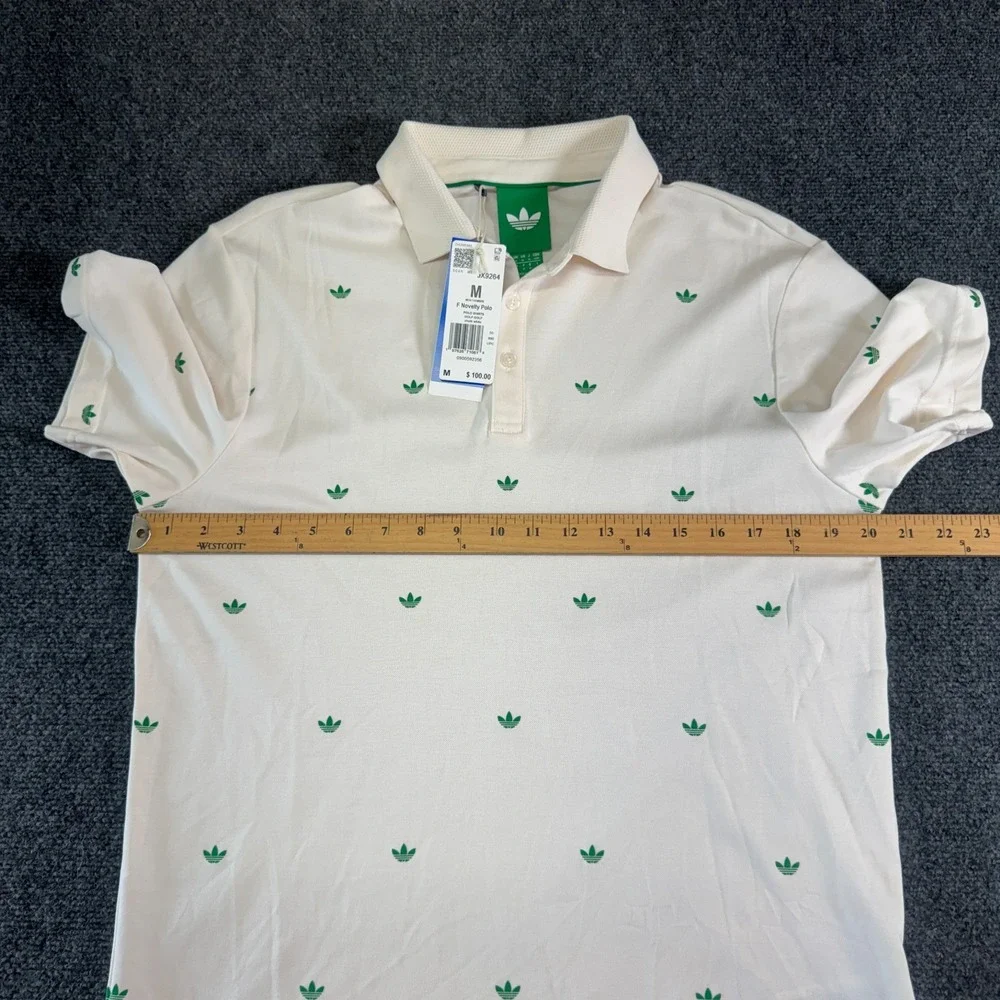 Adidas Originals Printed Trefoil Ivory Polo Mens Size M Short Sleeve Shirt NEW